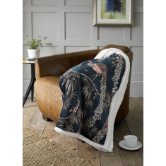 Deyongs Peacocks Sherpa Printed Throw - Blue