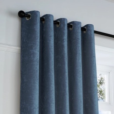 Curtina Textured Chenille Eyelet Curtains Pair - Navy