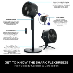 Shark FA220UK Flexbreeze High-Velocity Hybrid Cordless & Corded Fan - Black