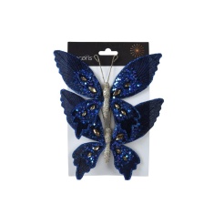 Decoris Velvet Butterfly on Clip 2 Pack - Night Blue