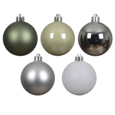 Decoris 30 Pack Baubles - White/Silver/Green