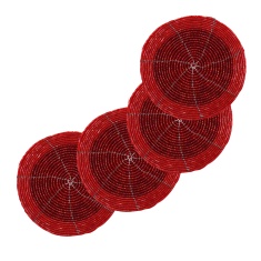 Peggy Wilkins Bliss Beaded Coasters Set Of 4 - Red Peggy Wilkins Bliss Beaded Coasters Set Of 4 - Red