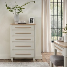 Delta Scandi Oak & Soft Grey 5 Drawer Tall Chest Delta Scandi Oak & Soft Grey 5 Drawer Tall Chest