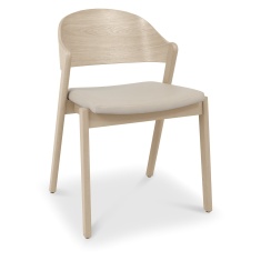 Delta Scandi Oak Ply Back Dining Chair - Ivory Bonded Leather (Pair)