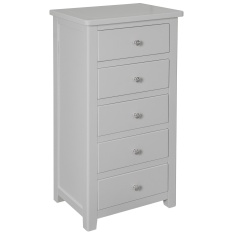 Cannes 5 Drawer Narrow Chest - Painted Pebble Grey Cannes 5 Drawer Narrow Chest - Painted Pebble Grey