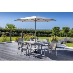 Hartman Rio 6 Seat Dining Set With Parasol & Base - Taupe