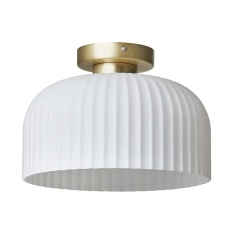 BHS Binita Glass Ribbed Flush Light - Opal & Brass BHS Binita Glass Ribbed Flush Light - Opal & Brass