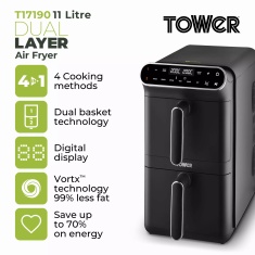 Tower T17190 11L Dual Layer Air Fryer - Black Tower T17190 11L Dual Layer Air Fryer - Black