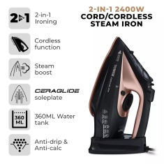 Tower T22008 2400W Cord-Cordless Steam Iron - Rose Gold Tower T22008 2400W Cord-Cordless Steam Iron - Rose Gold