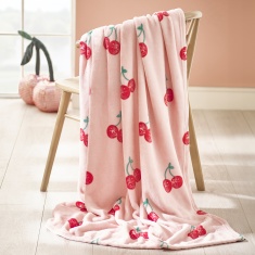 Catherine Lansfield Disco Cherries Fleece Throw 200x240cm - Pink Catherine Lansfield Disco Cherries Fleece Throw 200x240cm - Pink