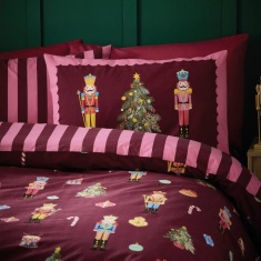 Catherine Lansfield Christmas Nutcracker Stripe Duvet Set - Plum Catherine Lansfield Christmas Nutcracker Stripe Duvet Set - Plum