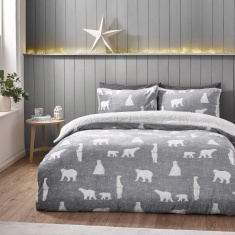 Catherine Lansfield Cosy Polar Bear Fleece Duvet Set - Grey Catherine Lansfield Cosy Polar Bear Fleece Duvet Set - Grey
