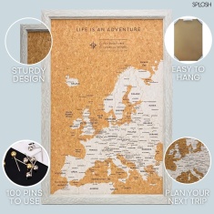 Splosh Small Travel Map Europe Pin Board - Grey Splosh Small Travel Map Europe Pin Board - Grey