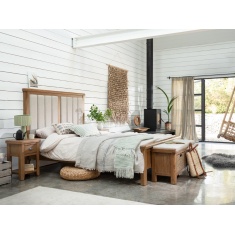 Juniper Bedstead With Upholstered Headboard - Smoked Oak Juniper Bedstead With Upholstered Headboard - Smoked Oak