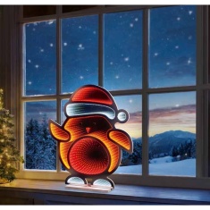 Premier Standing Robin with Santa Hat Infinity Mirror - 60cm Premier Standing Robin with Santa Hat Infinity Mirror - 60cm