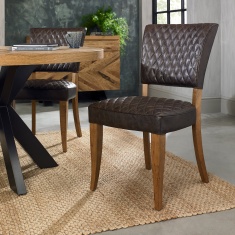 Winnipeg Rustic Oak Dining Chair Pair With Diamond Stitched Seat/Back Winnipeg Rustic Oak Dining Chair Pair With Diamond Stitched Seat/Back