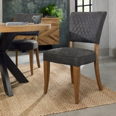 Winnipeg Rustic Oak Dining Chair Pair With Diamond Stitched Seat/Back Winnipeg Rustic Oak Dining Chair Pair With Diamond Stitched Seat/Back