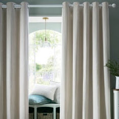 Laura Ashley Cornish Chenille Stripe Lined Eyelet Curtains - Natural Laura Ashley Cornish Chenille Stripe Lined Eyelet Curtains - Natural