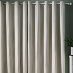 Laura Ashley Cornish Chenille Stripe Lined Eyelet Curtains - Natural Laura Ashley Cornish Chenille Stripe Lined Eyelet Curtains - Natural