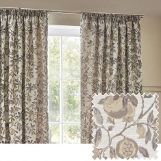 Wylder Pomegranate Pencil Pleat Curtains - Natural Wylder Pomegranate Pencil Pleat Curtains - Natural