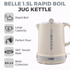 Tower T10049CHA Belle 3KW 1.5L Kettle - Chantilly Tower T10049CHA Belle 3KW 1.5L Kettle - Chantilly