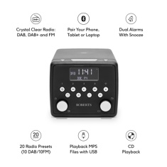 Roberts Sound 49BK DAB+/FM Bedside Radio W/ CD & Bluetooth - Black Roberts Sound 49BK DAB+/FM Bedside Radio W/ CD & Bluetooth - Black