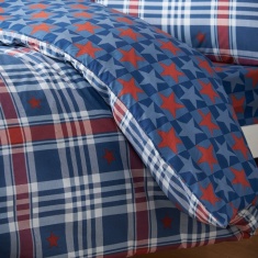 Catherine Lansfield Stars & Check Duvet Set - Blue & Red Catherine Lansfield Stars & Check Duvet Set - Blue & Red