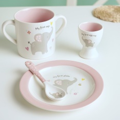 Hello Baby 3 Piece Bowl Egg Cup & Spoon Set - Pink Hello Baby 3 Piece Bowl Egg Cup & Spoon Set - Pink