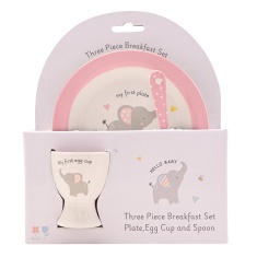 Hello Baby 3 Piece Bowl Egg Cup & Spoon Set - Pink Hello Baby 3 Piece Bowl Egg Cup & Spoon Set - Pink