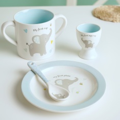 Hello Baby 3 Piece Bowl Egg Cup & Spoon Set - Blue Hello Baby 3 Piece Bowl Egg Cup & Spoon Set - Blue