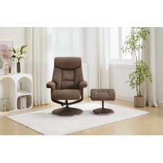 Jupiter Swivel Recliner & Footstool in Fawn Fabric Jupiter Swivel Recliner & Footstool in Fawn Fabric
