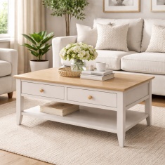 Caldecott 2 Drawer Coffee Table - Light Oak/Stone Grey Caldecott 2 Drawer Coffee Table - Light Oak/Stone Grey
