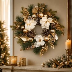 Three Kings Champagne Magnolia Wreath 60cm Three Kings Champagne Magnolia Wreath 60cm