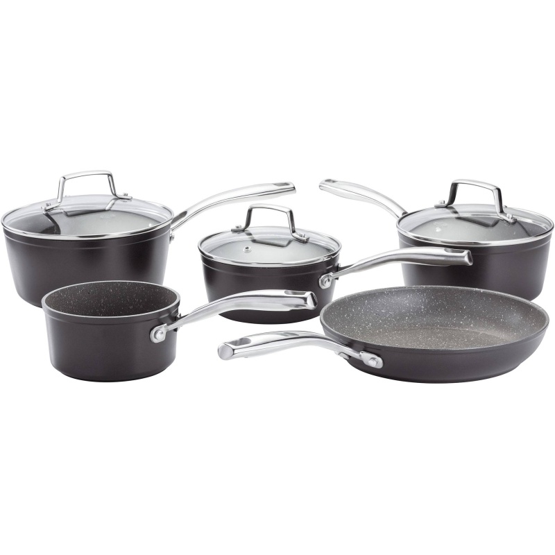 Stellar Rocktanium Non Stick 5 Piece Saucepan Set In Black