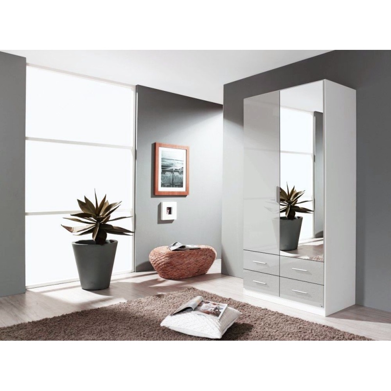 Stuttgart Soft Grey/Alpine White 210cm Height 2 Door Combination Wardrobe