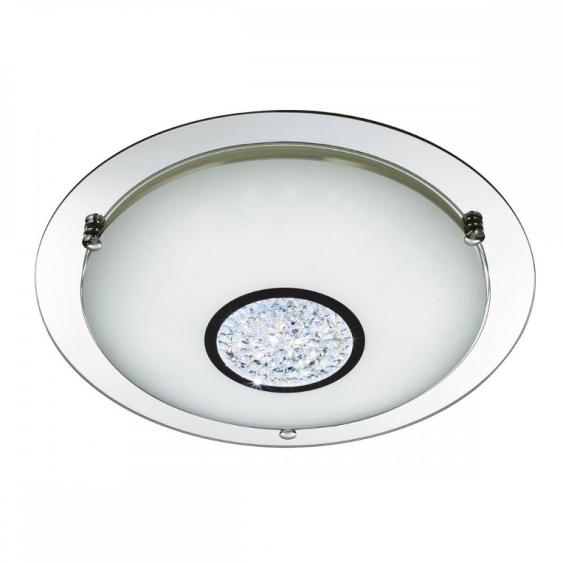 Searchlight Circular Flush Ceiling Light With Crystal Centre Detail IP44