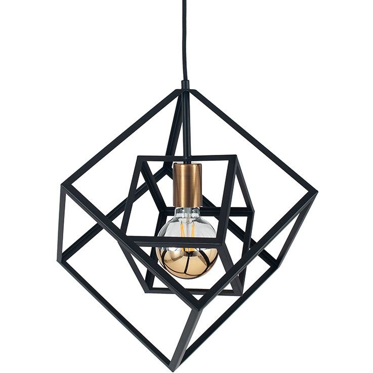 Alessio Matt Black Metal Cube Pendant Light Matt Black