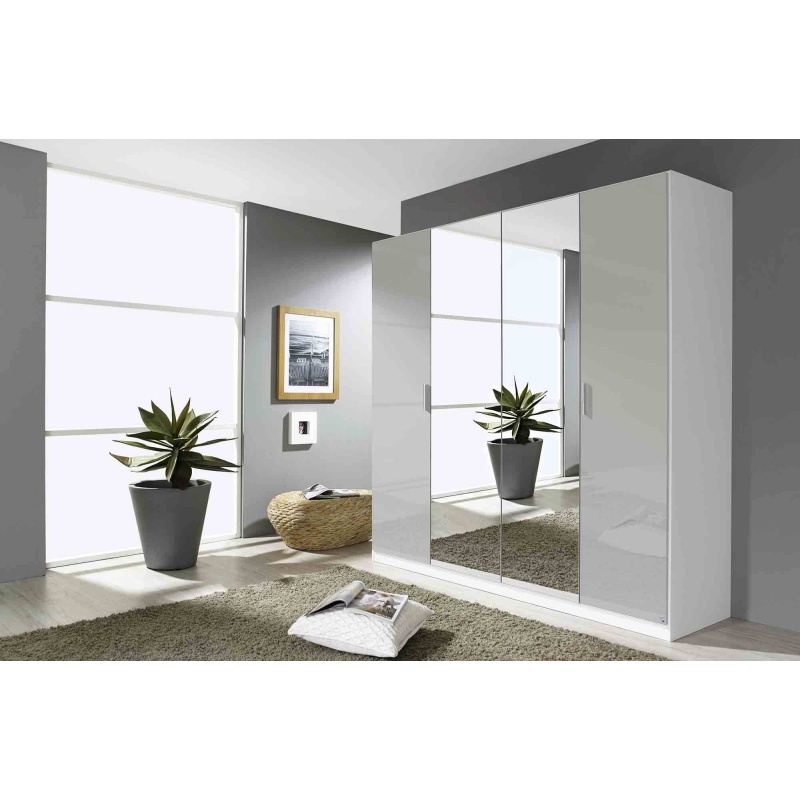 Stuttgart Alpine White/Soft Grey 197cm Height 4 Door Wardrobe