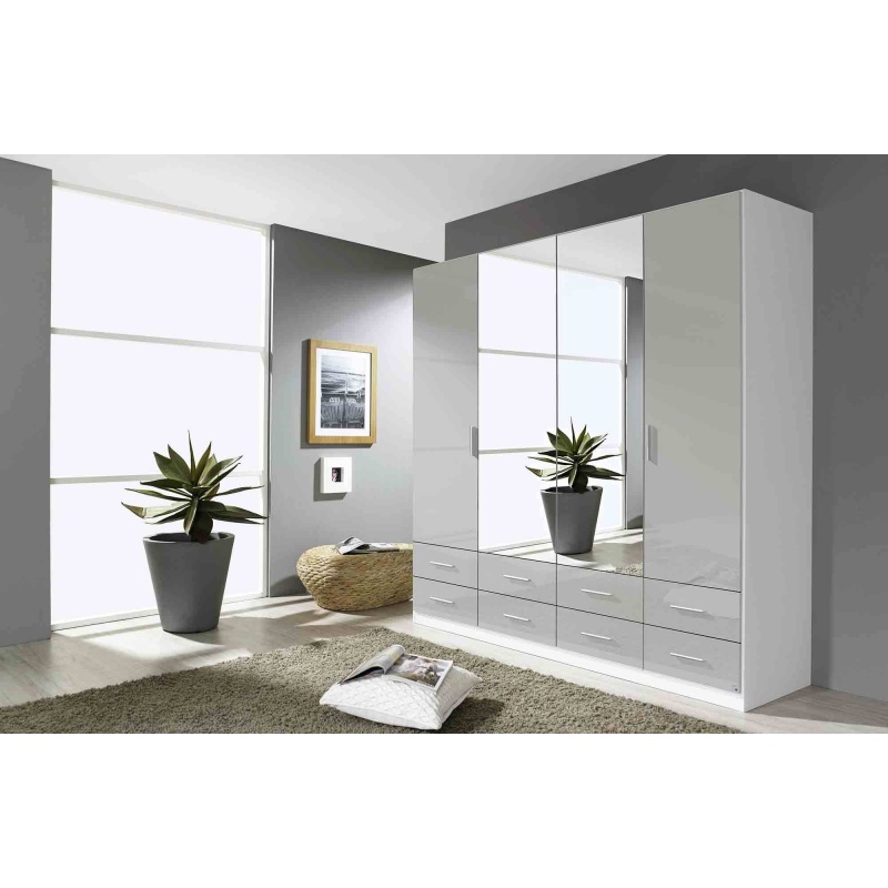 Stuttgart Soft Grey/Alpine White 197cm Height 4 Door Combination Wardrobe