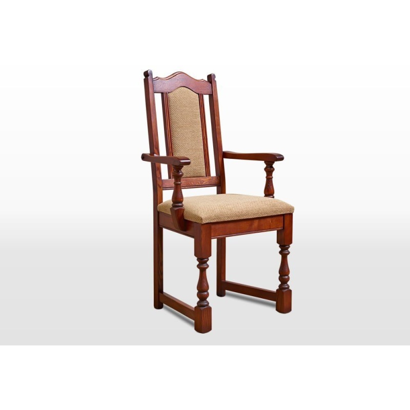 Wood Bros Old Charm Carver Chair - Moon/Harris Tweed Fabric OC2068 - Traditional Finish