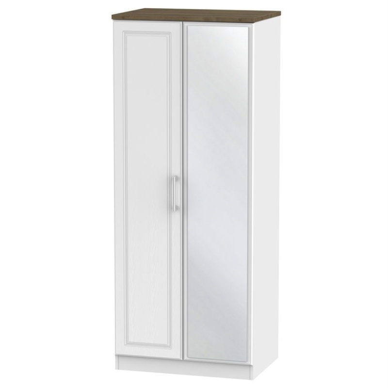 Kent 2 Door Mirror Wardrobe - White Ash and Oak