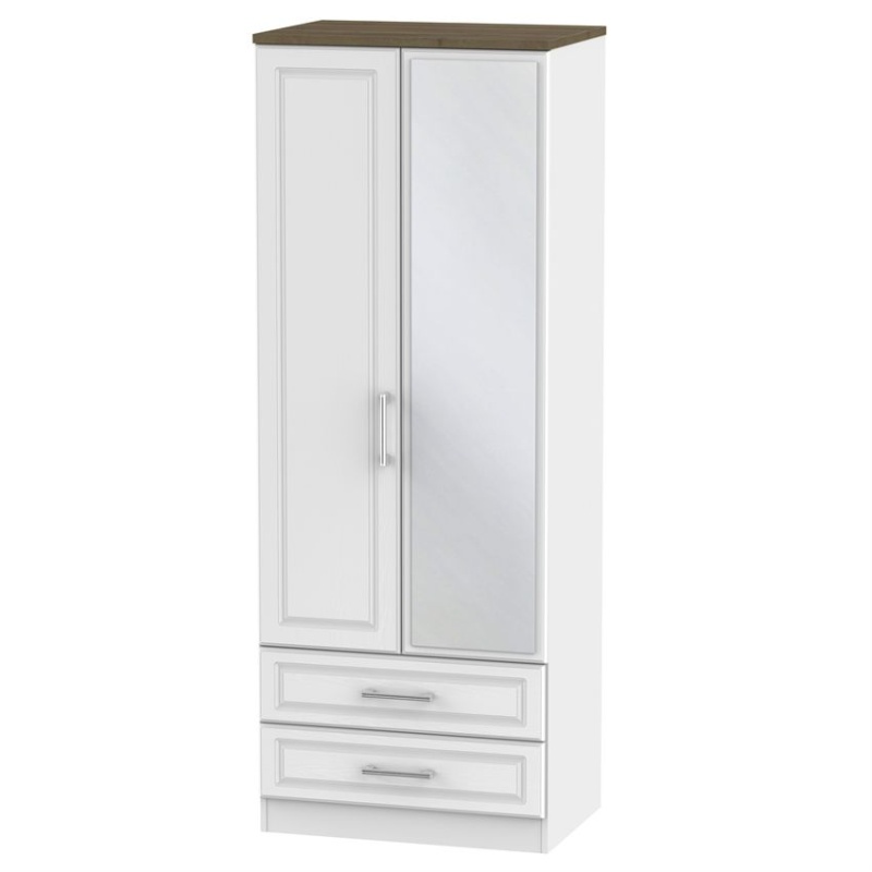 Kent 2 Door 2 Drawer Mirrored Wardrobe - White Ash and Oak