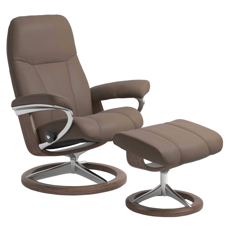 Stressless Consul Signature Chair and Footstool - Large - Leather - Cori - Signature