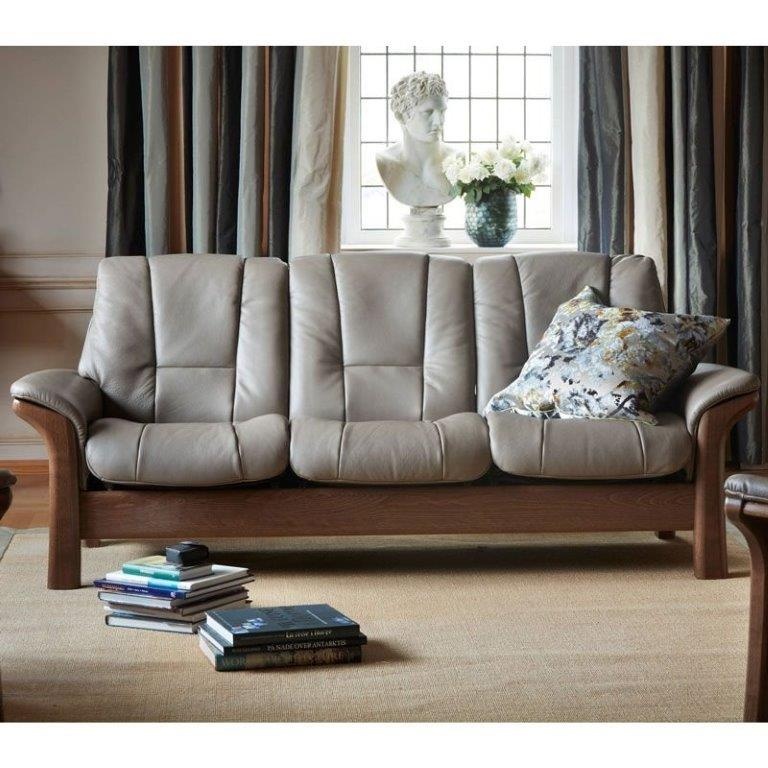 Stressless Windsor High Back 3 Seater Sofa - Beige/Oak Wood