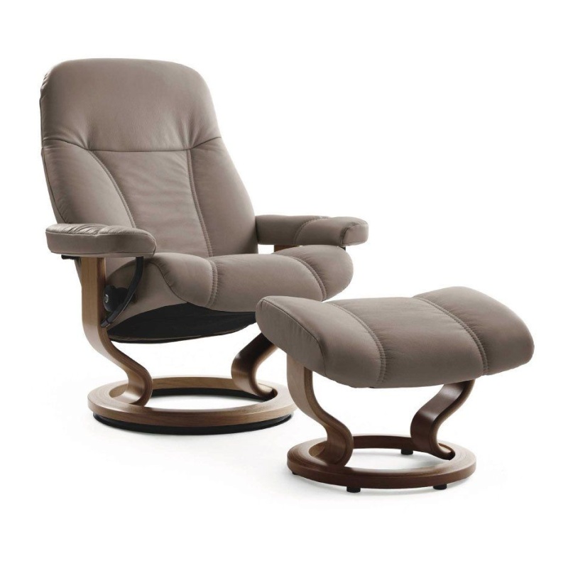 Stressless Consul Chair and Footstool - Medium - Leather - Batick - Classic