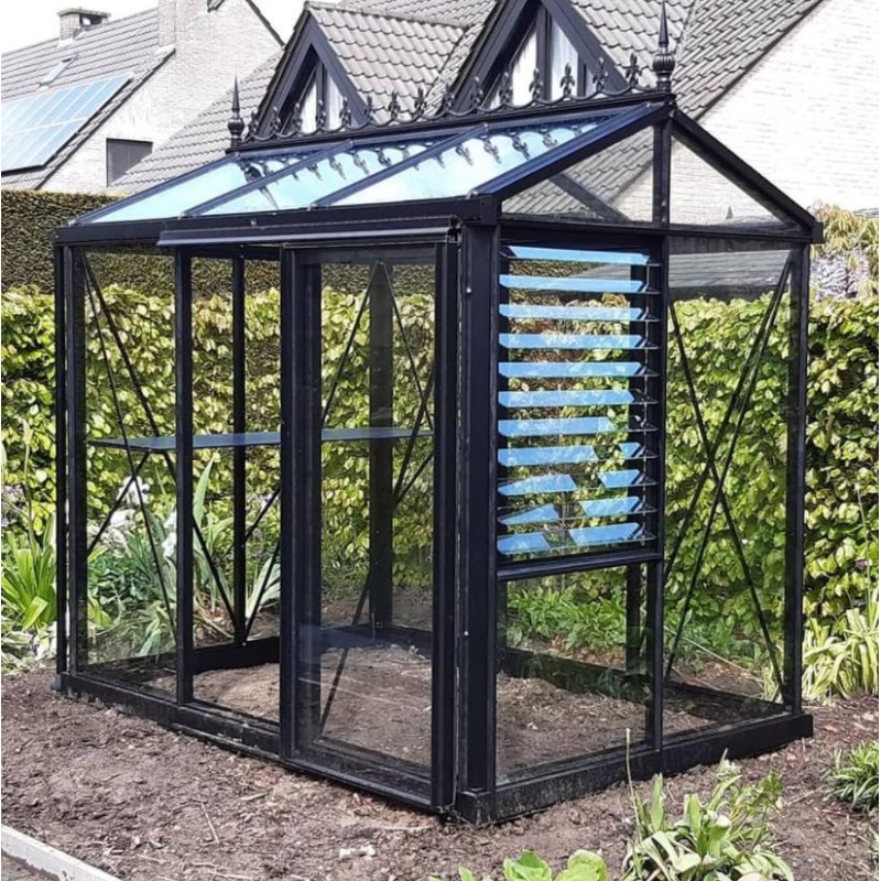 Janssens Helios Urban Victorian 180/25 Tempered Glass Greenhouse 5ft x 8ft - Black