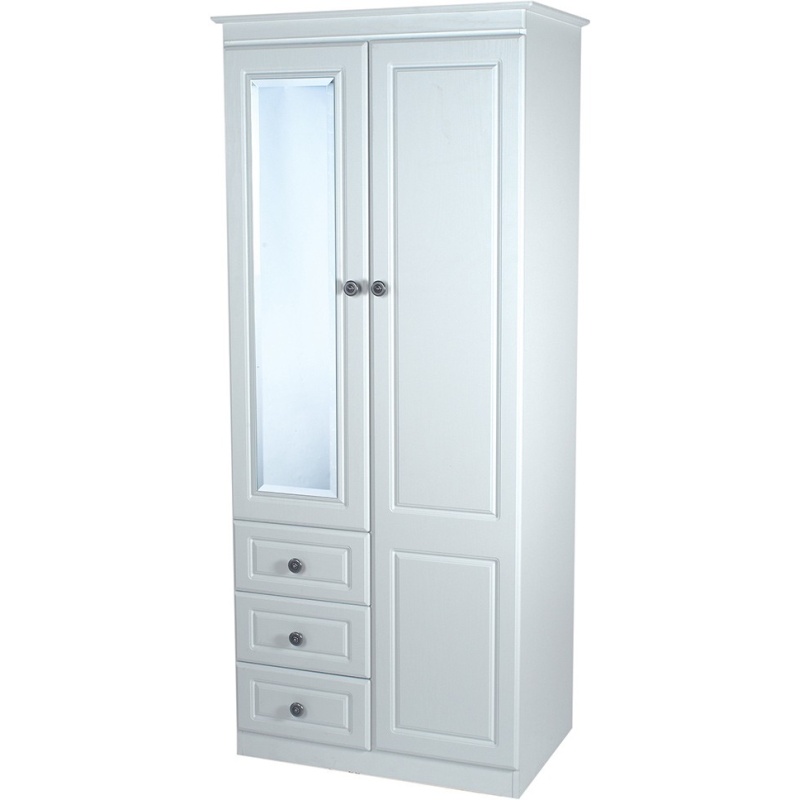 Nocton 182cm Tall 74cm Wide Mirror Combination Wardrobe - White Gloss