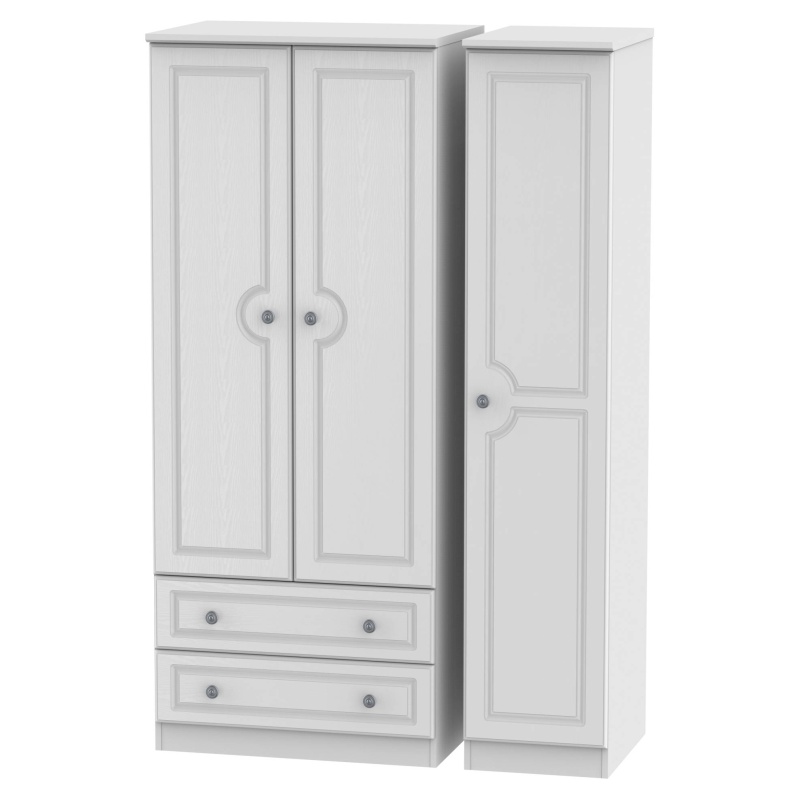 Nocton 182cm Tall 111cm Wide Triple Combination Wardrobe - Non-Gloss In White