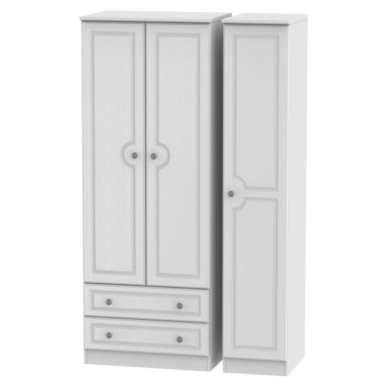 Nocton 197cm Tall 111cm Wide Triple Combination Wardrobe - White Gloss