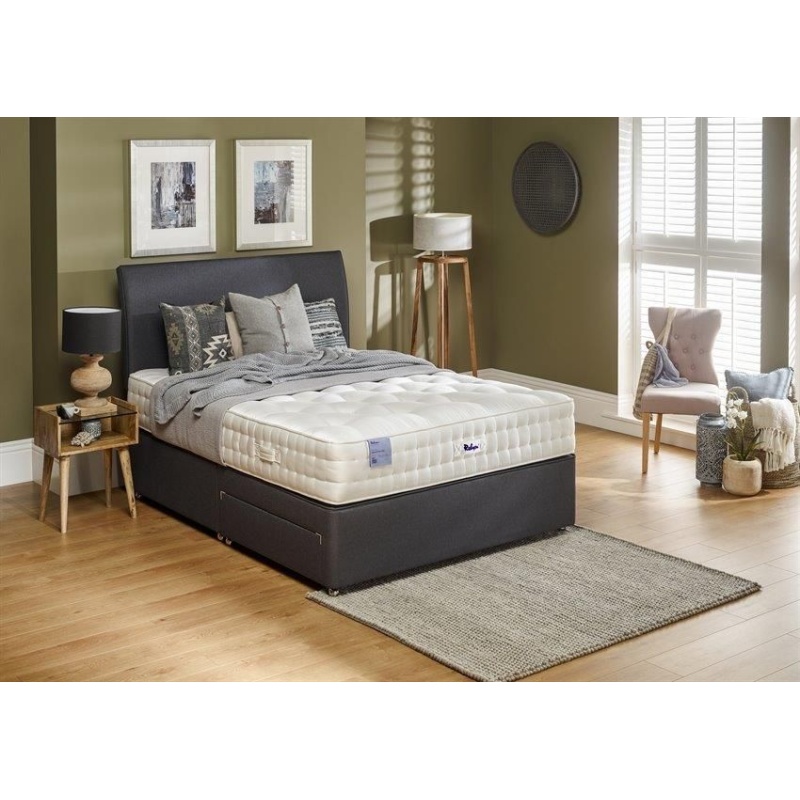 Relyon Dreamworld Coniston Natural Wool 2200 Mattress and Divan Set - 150cm King - Ottoman - Padded Top In BeigeCreamBlackPu